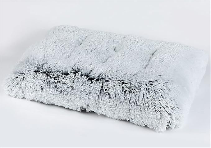 Long Plush Calming Pet Bed Cuddler Pet Bed for Dogs and Cats Fluffy Faux Fur Dog Bed with Anti Slip Bottom Machine Washable Pet Sleep Bed Crate Mat Gradient Grey L