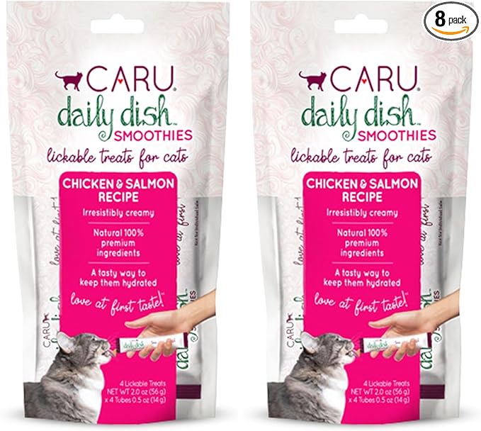 Caru Daily Dish Smoothies Chicken & Salmon Recipe Lickable Treat (Pack of 8-14g Tubes, 56 g/2 oz)