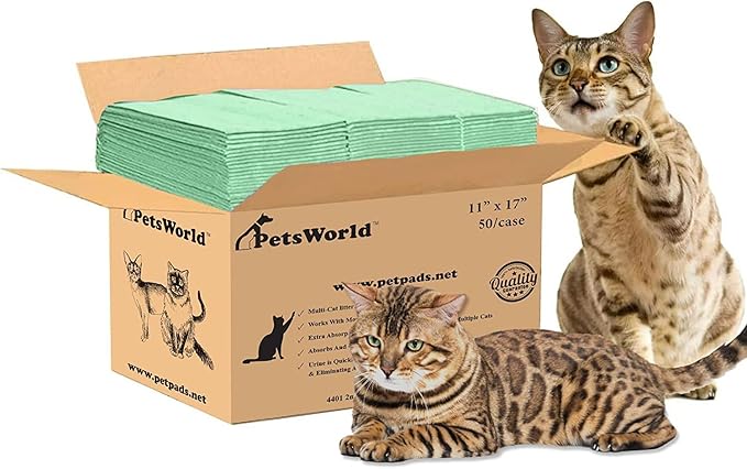 PetsWorld Multi-Cat Universal Fit Cat Pad Refills for Litter Box, Fresh Scented, Ultra-Absorbent, Odor Control, Pack of 50