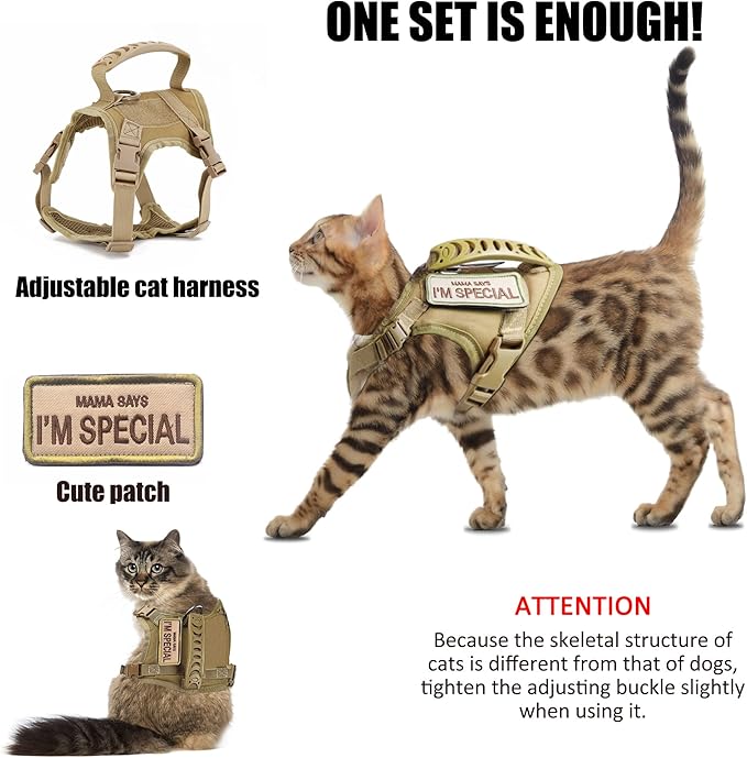 AIWAI Tactical Cat Harness for Walking Escape Proof, Adjustable Pet Vest Harness with Control Handle for Large Cat Small Dog, Soft Mesh, Gift with Patch