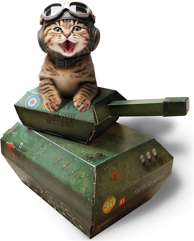 Suck UK | Tank Cat House | Cardboard Kitten Toys & Cat Bed | Interactive Cats Toy for Kittens & Cats | Novelty Kitten Accessories & Kitten Gifts | Indoor Toys or Outdoor House & Cave | Green
