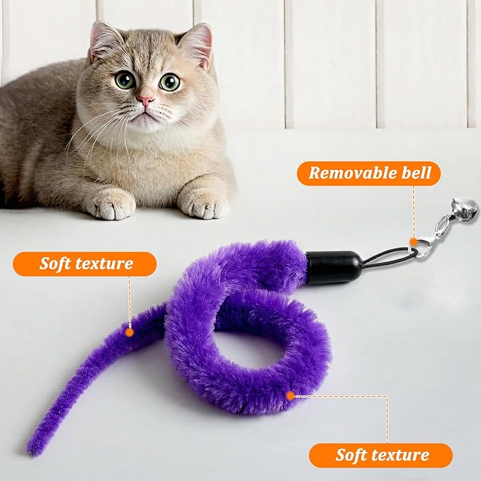 10 Pack Fuzzy Worm Cat Toy, Cat Worm Toy with Bell, Interactive Cats Wand Attachment Toys for Teaser Play and Chase Exercise with Kitten