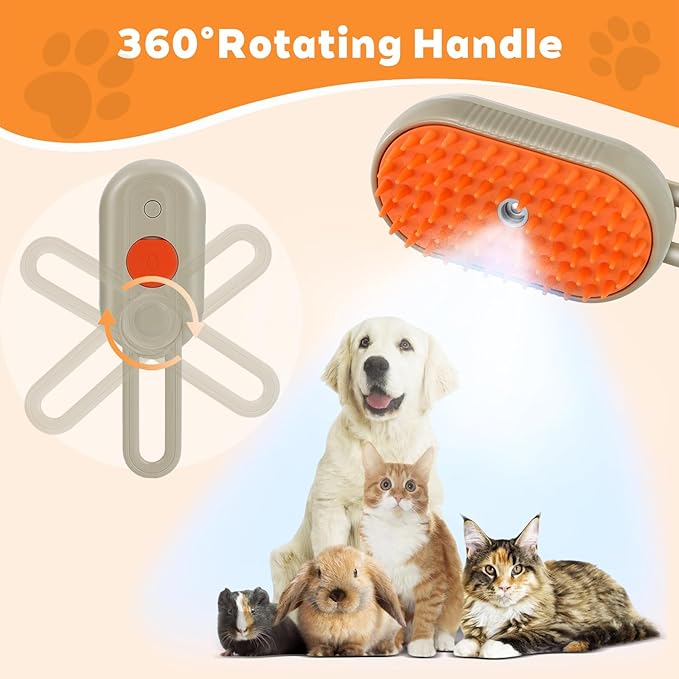 2025- New cat steam brush, 4-in-1 cat steam brush, for massaging and cleaning fallen pet hair, suitable for cats, dogs, rabbits and other pets (khaki + white) -2 pieces (white)