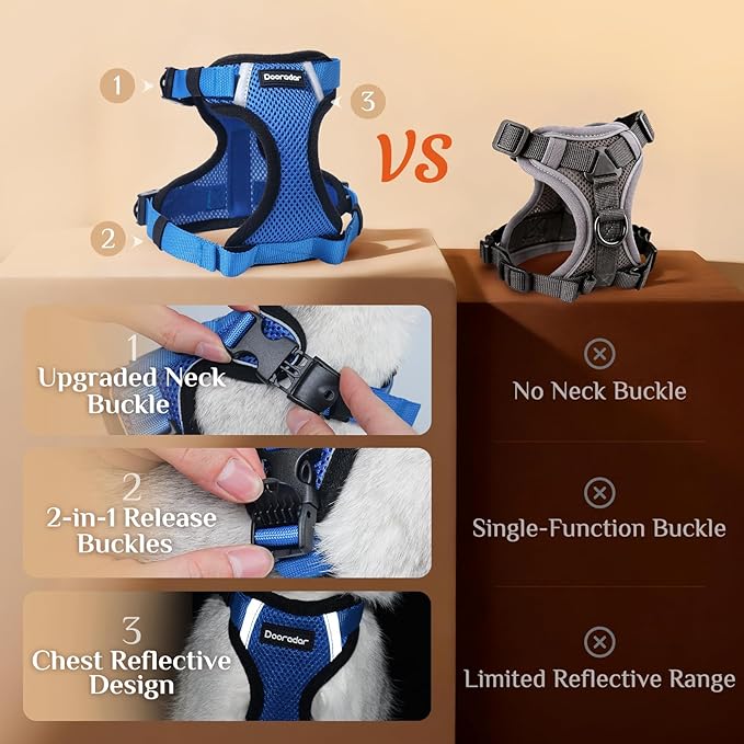 Dooradar Cat Harness and Leash Set, Escape Proof Soft with 3 Adjustable Buckles, Comfortable Vest Easy to Wear Kitten Harness with Reflective Strip, Safe for Outdoor Walking, Royal Blue, M