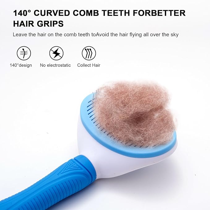 Aogeili Self Cleaning Slicker Brush, Skin Friendly Deshedding Grooming Tool for Dogs, Cats & Bunny, One-Click Release Removes Loose Undercoat, Mats & Tangles, for Long & Short Hair Shedding Pets