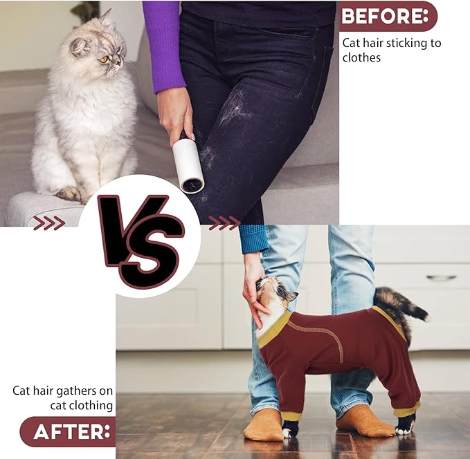 QBLEEV Sticky Hair Cat Clothes, Soft Cat Pajamas for Cats Only, Prevent Lost Fur Kitten Sweater Onesie, Stretchy Recovery Suit for Female Male Cats After Surgery Daily Wear, Burgundy, XL