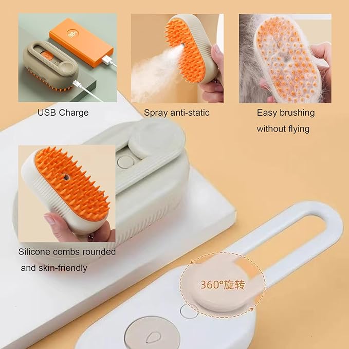 4 in 1 Cat Steam Brush 2025 New Cat and Dog Anti-Static steam Brush for Massaging,cleaning,Shedding,Grooming,Rechargeable Pet Grooming Brushes (brush white1)