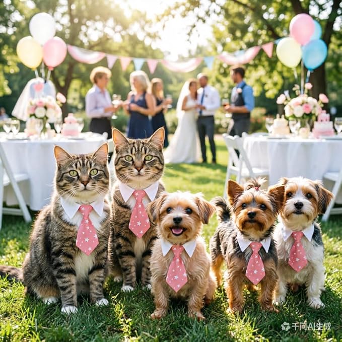 Cat tie and Dog tie Clothing, can be Adjusted According to the Neck Circumference of Pets, is Definitely the Most Handsome pet for Birthday Parties,Weddings, Photography. (Pink, Large)
