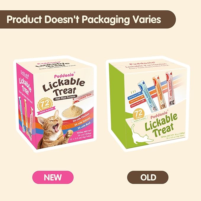 Lickable Cat Treats, High-Meat Puree, Grain & Gum Free, High Protein, No Additives, 0.5oz Tubes (Pack of 72)