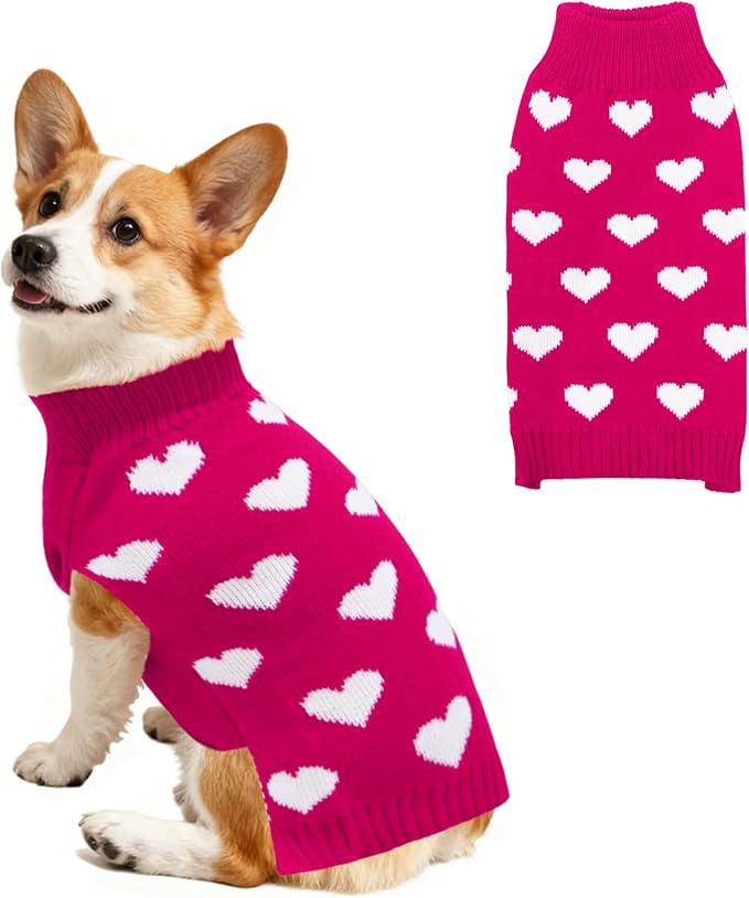 Valentines Dog Sweater, Knit Pet Small Dog Sweater Holiday Valentine’s Day Outfit Clothes for Small Medium Large Dogs Pets (Rose Red, X-Large)
