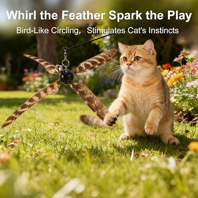 Cat Wand Toys Interactive for Indoor Cats, 4PC 4-Blade Feather Propeller Refills, 1PC Cat Wand (Wild-Style Brown)