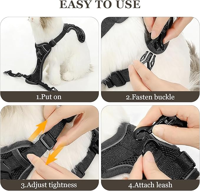 shudyear Cat Chest Harness and Leash Set Adjustable Anti-Escape Soft Mesh Cat Vest for Walking Outdoor (Blcak, XL)