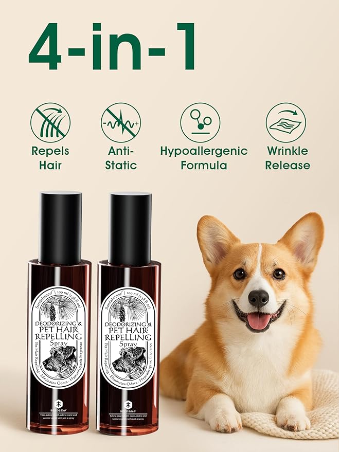 4-in-1 Pet Hair Resistant Spray, Pet Hair Dissolver & Odor Neutralizer, Plant Based Enzymes, Safe for Pets, Clothes & Furniture, Refresh Pine Nut Scent, 6.76 fl oz, Travel 2-Pack