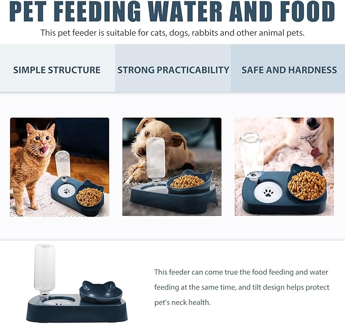 Pet Cat Dog Anti-Spill Water and Food Bowl Blue Plastic Raised Feeder with Neck Protection for Pets and Watering Supply for Home Use