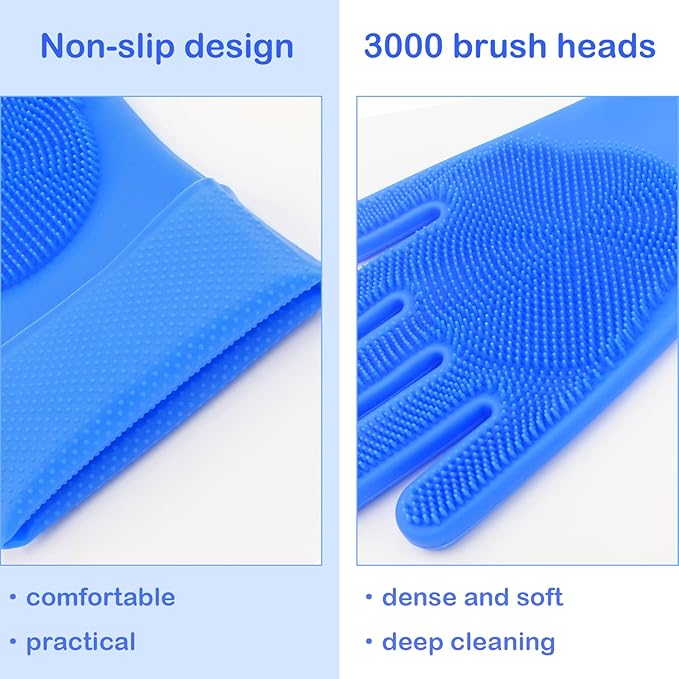 Pet Grooming Gloves, Dog Washing Gloves with High-Density Teeth, Heat Resistant Silicone Dog Bath Scrubber with Enhanced Five Finger Design, Bathing and Massaging for Dogs and Cats