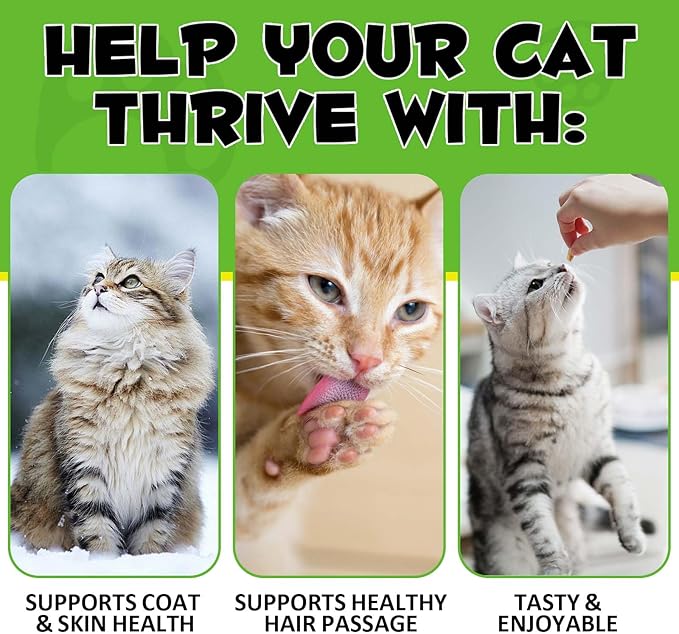 Cat Hairball Support Crunchy & Creamy Chews,Omega 3 & Zinc for Healthy Skin & Coat, Tasty Chicken Flavor,Supports Skin & Coat, Digestion,30-Day Supply