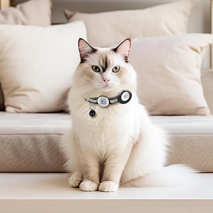 2 Pack Cat Collar Airtag Holder with Bells, Kitten with Apple Airtag Holder for Cats with Smart ID tag QR Code,Adjustable Reflective Cat Collar with Breakaway Buckle for Girl Boy Cats(Orange)