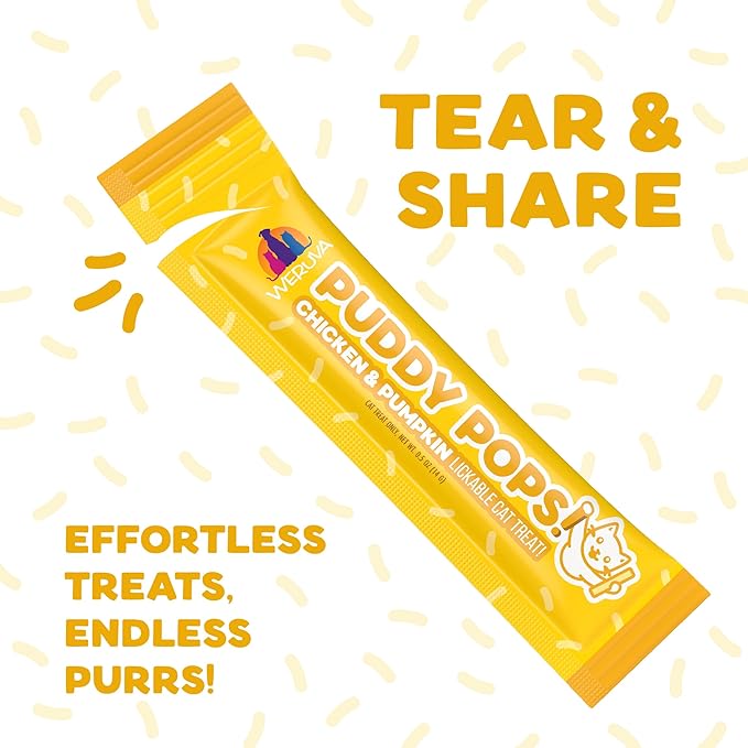 Weruva Puddy Pops, Chicken and Pumpkin Lickable Cat Treats, 0.5oz Tube, Pack of 50