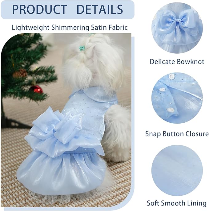Dog Dress,Pet Wedding Dress Princess Formal Tutu Skirt with Bowknot,Puppy Birthday Party Outfit Apparel Girl for Small Dogs Cats (Blue, X-Large)