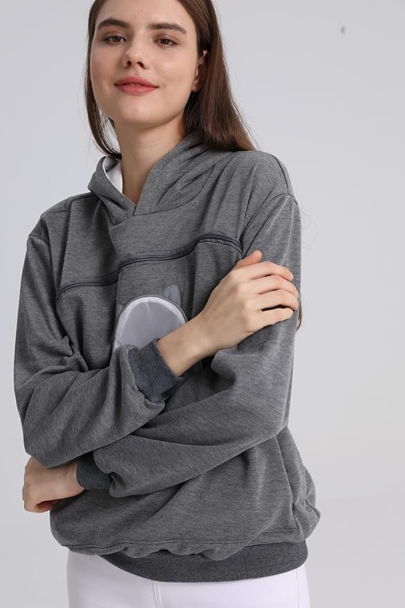 ALYC Pet Carrier Hoodie Cat Dog Pouch Holder Sweatshirt Large Pocket Pullover Shirt with Cat Ear for Women