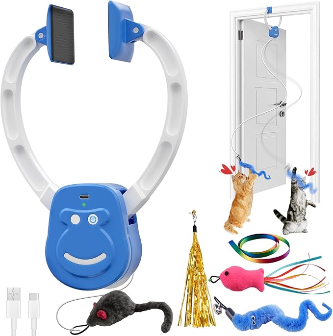 Automatic Interactive Cat Toy Rechargeable, Hanging Cat Toy, Cat Door Toy, Cat Enrichment Toys for Indoor Cats & Kitten, Doorway Electric Cat Teaser for Exercise, Boredom Relief & Fun Games