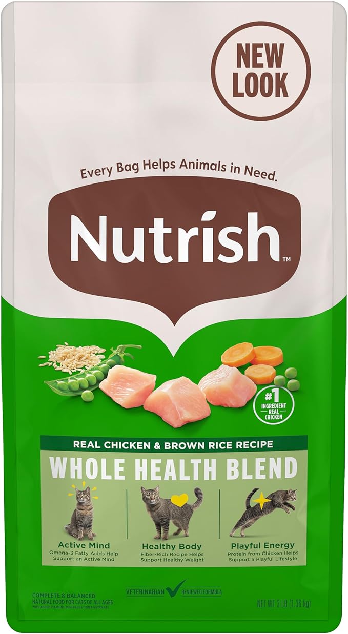Nutrish Dry Cat Food, Real Chicken & Brown Rice Recipe, 3 lb. Bag (Rachael Ray)