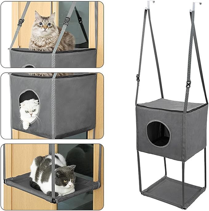 Door Cat Hammock Indoor - Foldable 16x13 Inch Mesh Bed, Breathable Perch, Removable Seasonal Adjustable | Stable Construction Climber for, Doors, Apartment, Home, Small Pets, Pet Furniture