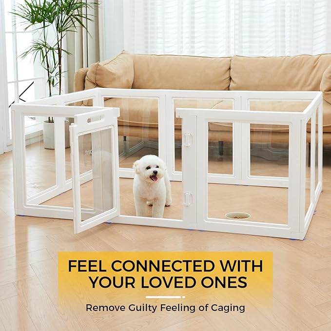 EVERFRONT Clear Acrylic Dog Playpen - Clear Dog Play Pen - Easy Assemble Acrylic Dog Playpen - Puppy Playpen, Cat Playpen, Small Animal Playpen, Dog Play Pen Indoors