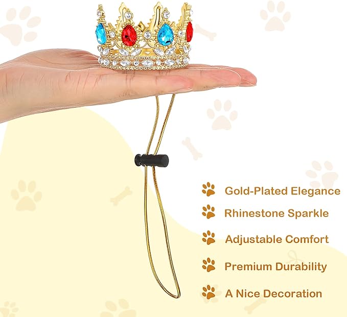 Abbylike Pet Princess Crown for Dog Cat Pink Halloween Costume with Adjustable Strap Gold Glitter Rhinestone King Crown Hat for Pet Birthday Party Adoption Celebration Photos Prop Cosplay Accessory(S)
