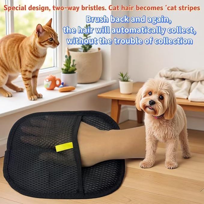 Pet Hair Removal Glove for Cats & Dogs – Efficient Grooming Gloves for Hair Removal, Reusable Tool for Cat & Dog Grooming, Also Works on Couches, Furniture, Carpets, Curtains (2 Pcs)