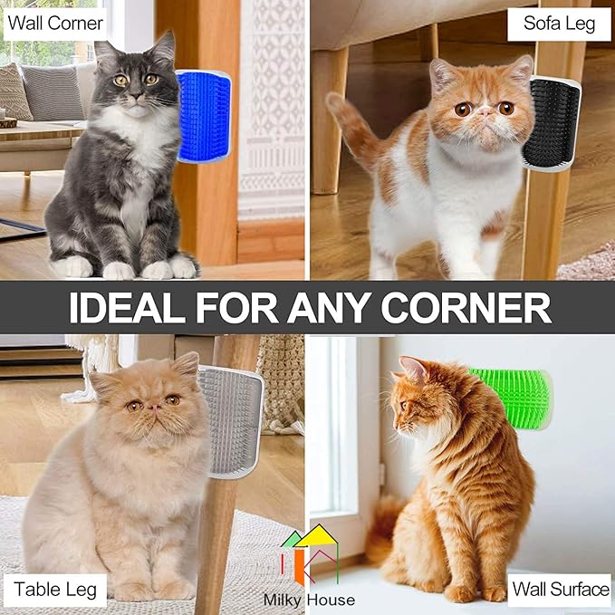 Self Groomer for Cats - 4PACK Slicker Brushes, All-In-One Grooming Tool with Wall Corner Scratcher, Trimmer, Massage Combs for Short & Long Fur Pets