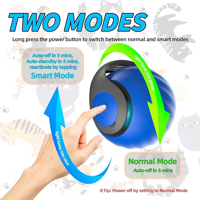 Interactive Cat Toy Ball - Automatic Interactive Cat Toys for Indoor Cats to Keep Them Busy, 2026 New Rechargeable 2 Speeds Enrichment Toys with 2 Tails, Smart Rolling Toy for Small/Medium/Large Cats