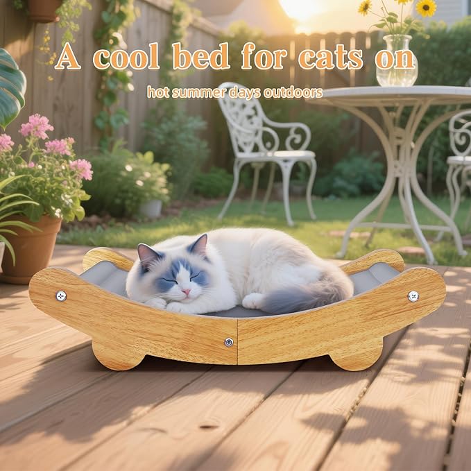 Cooling Cat Bed Hammock,Cats Cooling Mat, Comfort Gel Pet Pad, Indoor Elevated Cat Beds Chair, Curved Design, Pet Mat, Pet Furniture Couch, Wear-Resistant PVC Waterproof Fabric（Grey）