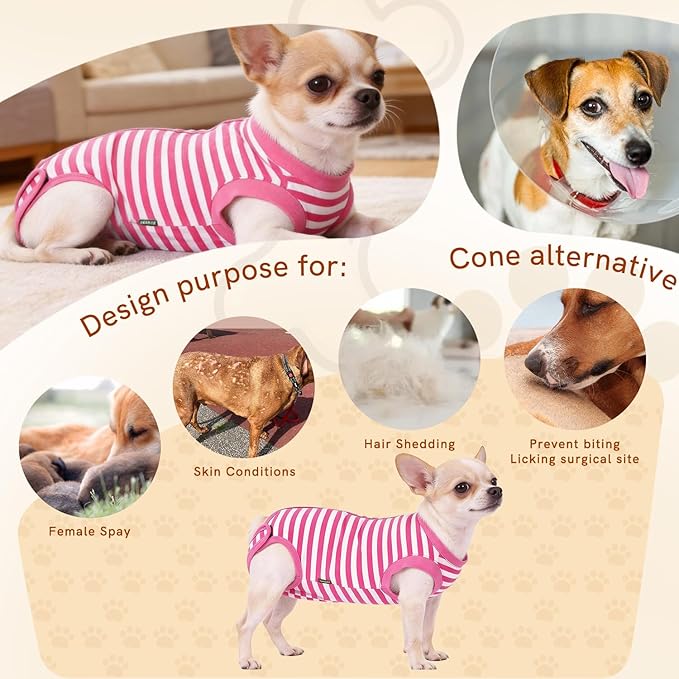 Dog Recovery Suit Post Surgery Shirt,Large Female Spay Wound Protective Suit,Pink L