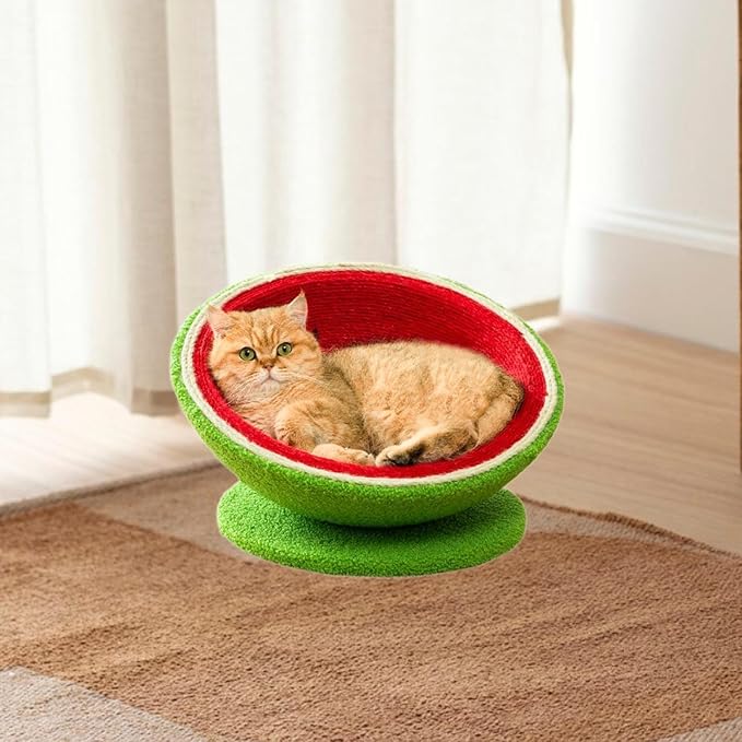Cat Scratcher Bed Watermelon Cat Nest Furniture Protector Kitten Sleeping Nest Lounge Bed Cats Grinding Claws Indoor Outdoor, L with Base