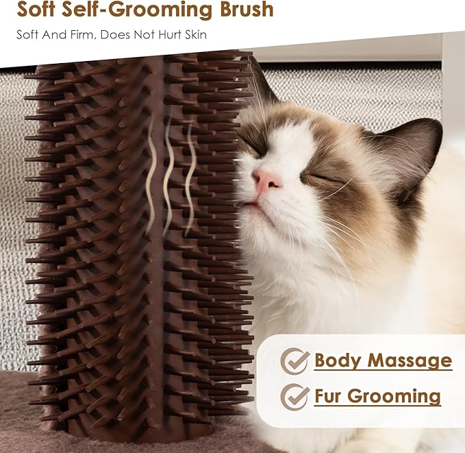 21” Tall Cat Scratching Post with Plush Cat Bed | Stable Cat Tree for Indoor Cats, Interactive Toy & Grooming Brush Included