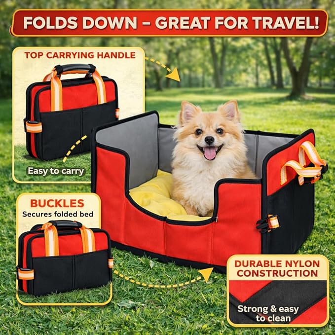 Pet Life ® 'Travel-Nest' Innovative Portable Travel Folding or Collapsible Cat and Dog Bed with Carrying Handle