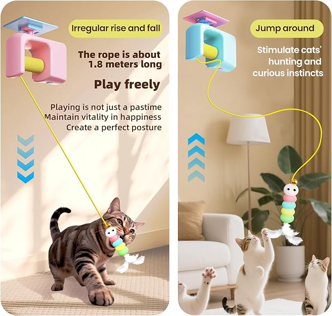 Interactive Automatic Cat Toy for Indoor Cats - Electric Door Hanging Toy with Feather Plush Caterpillar for Kittens, Fun Chase & Exercise, Cat Toys Interactive (1 Toy + 3 Accessories)