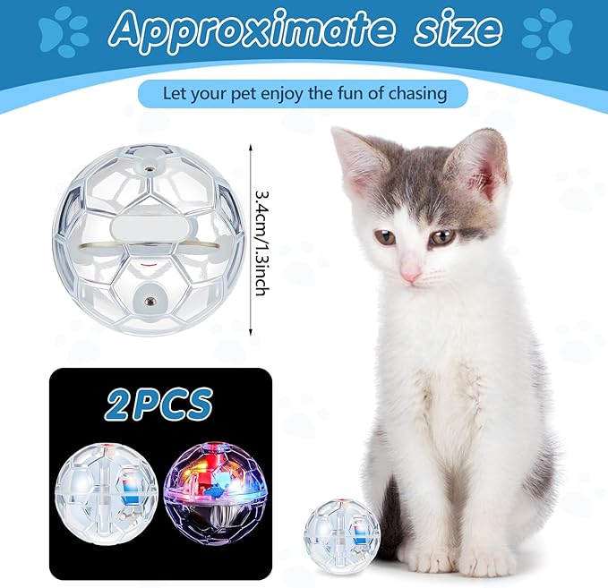Sratte 2 Pcs Rechargeable Cat Ball Ghost Hunting Light up Cat Balls Toys Motion LED Motion Activated Flash Glowing Lighted Dog Interactive Toys Pet (Clear)