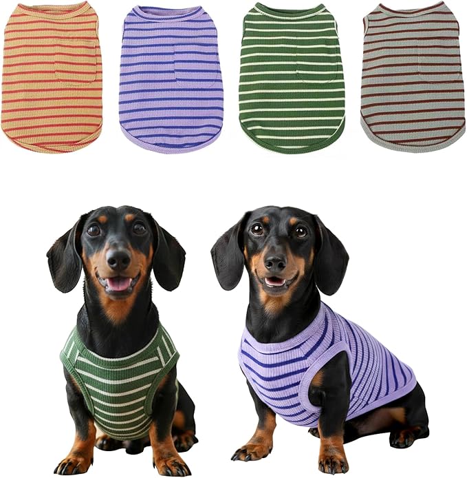 Dog Clothes, Stripe Dogs Shirts for Small & Medium Breeds, Pet Tank Top, Breathable Waffle Fabric Puppy Outfit, Shirt for Chihuahua, Yorkie, Dachshund, Corgi (Ocean, Small)