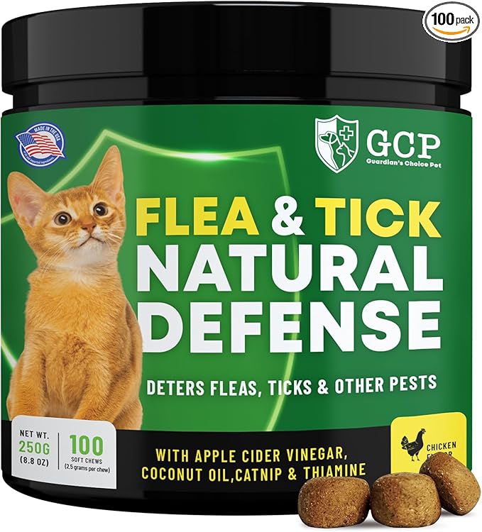 Guardian's Choice Flea and Tick Chewable Treats for Cats – No Harsh Chemicals – 100 Chicken-Flavored Chews Pets