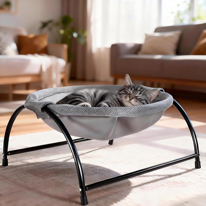 Elevon Elevated Cat Bed, Free-Standing Cat Hammock Bed, Pet Bed with Metal Frame for Indoor Outdoor, Pet Bed Suitable for Summer Machine Washable & Breathable Easy Assembly up to 40lbs