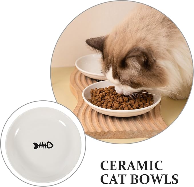 SEWACC 3pcs Shallow Round Cat Food Bowls with Non-Slip Silicone Bottom, Gray Ceramic Pet Feeder Dishes for Small Cats and Kittens, Wide Shallow Bowls for Feeding and Watering