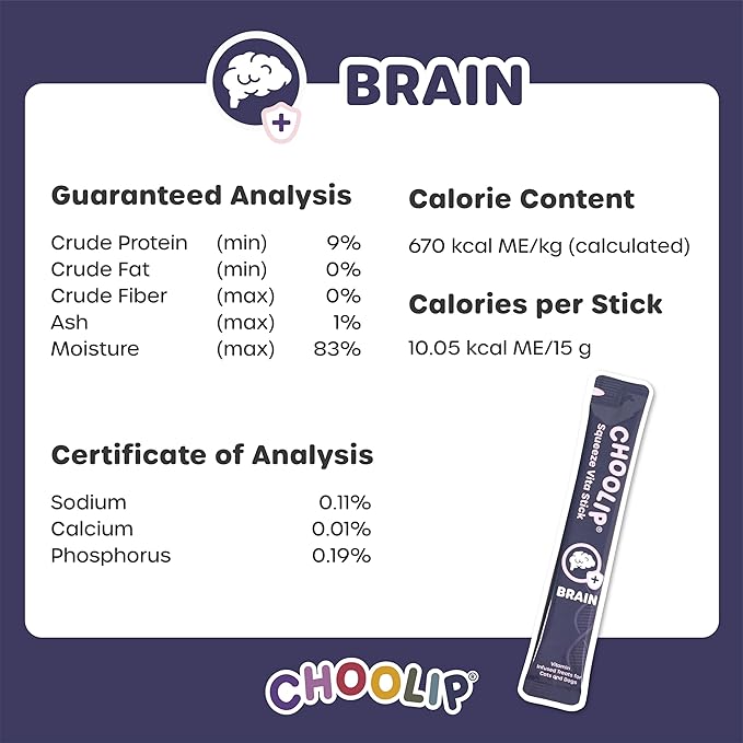 Choolip Squeeze Vita Stick Brain Support Lickable Cat and Dog Treats – 49-Count Beef and Chicken Sticks with DHA, CoQ10 & Vitamin E – Box with 7 Pouches for Brain Health