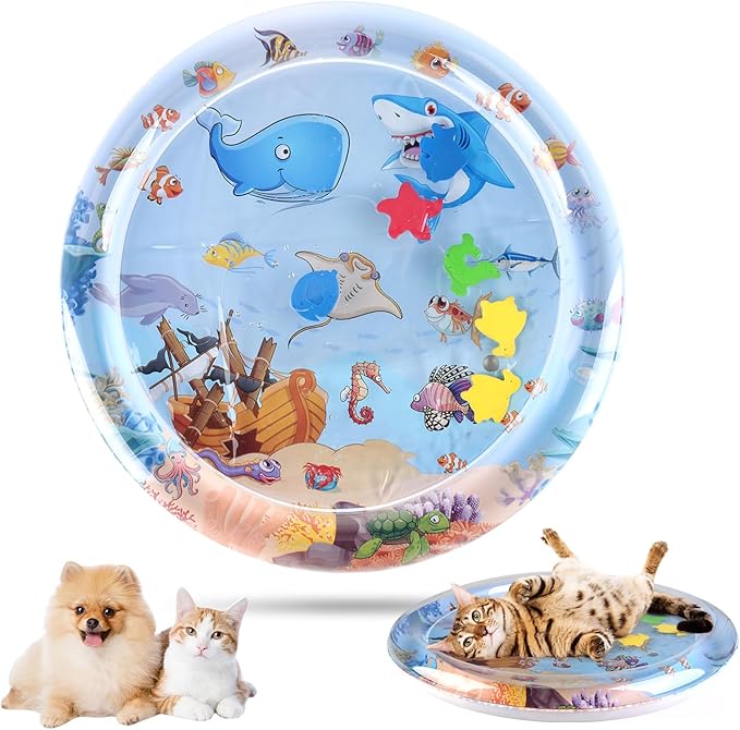 Cat Water Sensory Play Mat with Extra Protective Cover, Anti-Scratch Design Pet Water Mat for Bored Indoor Cats
