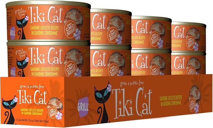 Tiki Cat Grill Wet Cat Food, Sardine Cutlets, 2.8 oz. Cans (12 Count)