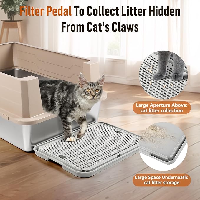 Large Cat Litter Box Step Mat, 16.5"x11.2" Cat Ramp Stairs, Cat Litter Catcher for Self-Cleaning Litter Box, Cats Pedal Step Stool Ideal for Kitten & Older Cats (Light Grey)