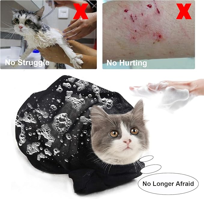 ASOCEA Cat Bathing Bag Adjustable Cat Grooming Mesh Bag Breathable Restraint Shower Bag Anti-Bite and Anti-Scratch for Bathing Nail Trimming Injecting Ears Clean Medicine Taking