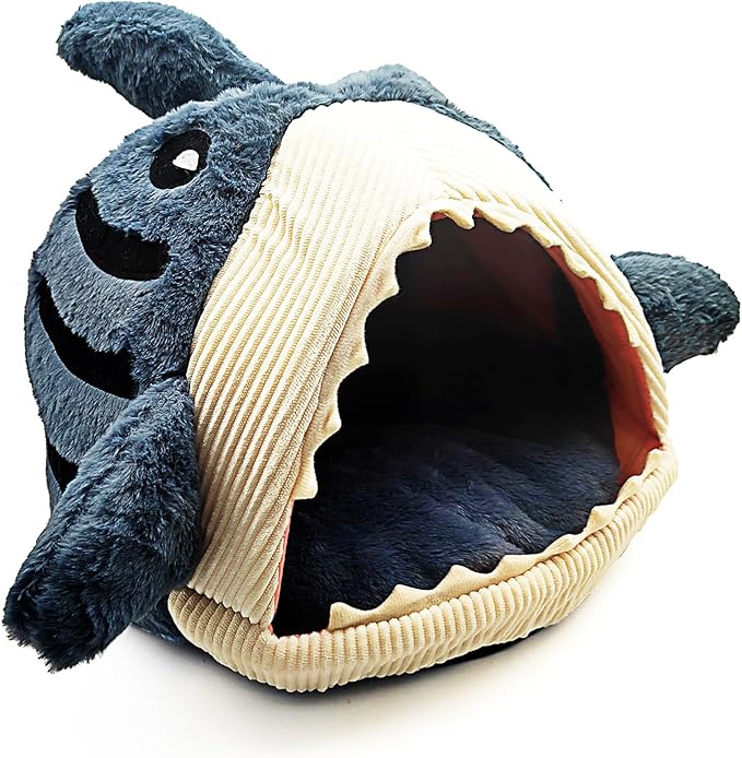 Tipmant Pet House Bed Cottage Mat for Cat Small Dog Puppy Teddy Cute Shark Shape Warm Soft (Large: Pet Weight < 22 lb)
