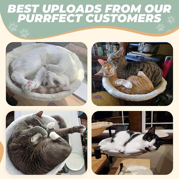 Deskside Dreamer - Cat Desk Perch, [+ Catnip Fish Toy], Comes with [2 Washable Fabrics]: Mesh and Plush, 360° Rotating & Height Adjustable [Beige]. Max Weight 35LBS